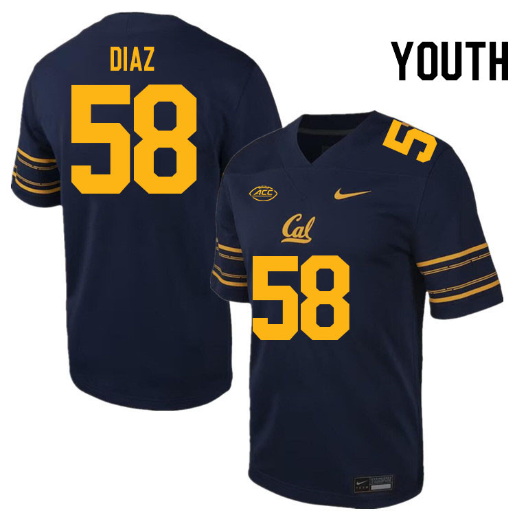 Youth #58 Elijah Diaz California Golden Bears ACC Conference College Football Jerseys Stitched Sale-